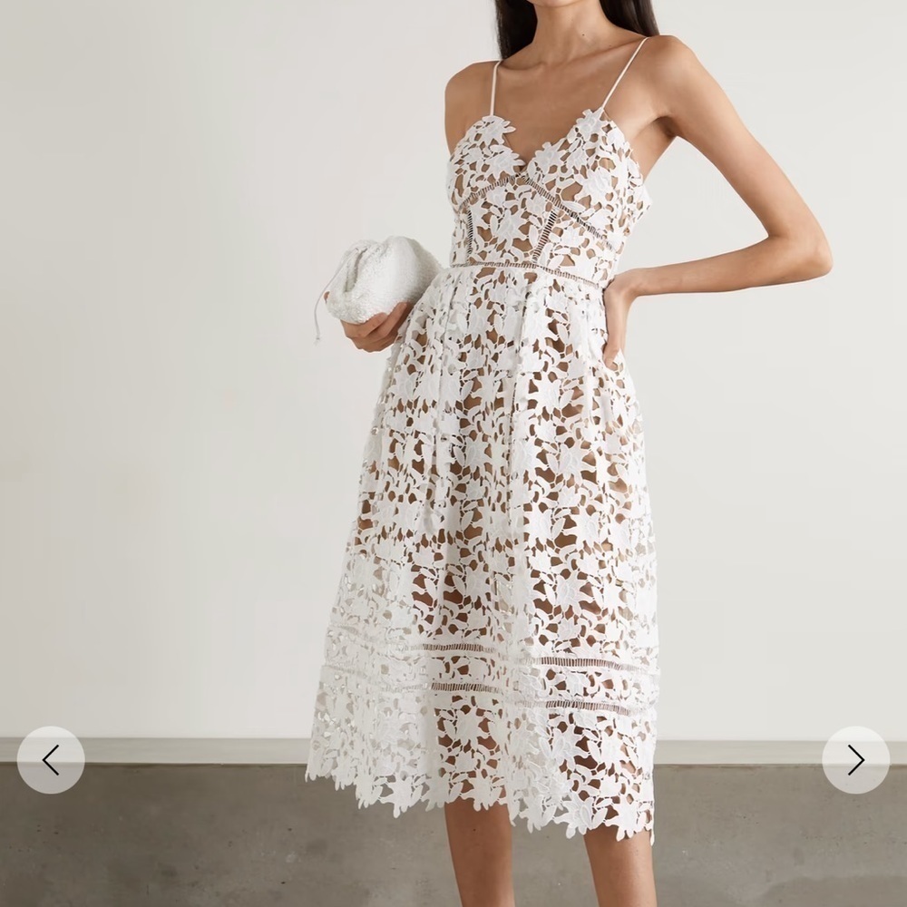 Self Portrait Azaelea guipure lace dress white midi